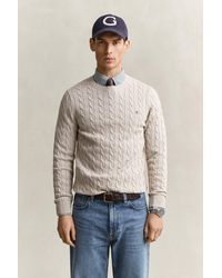 GANT - Cotton Cable Knit Crew Neck Sweater - Lyst