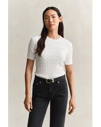 GANT - Stretch Cotton Cable Knit Sweater - Lyst