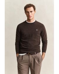 GANT - Lambswool Crew Neck Sweater Dark Melange - Lyst