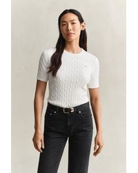 GANT - Stretch Cotton Cable Knit Sweater - Lyst