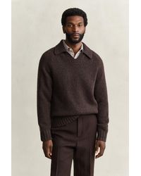 GANT - Wool Silk Blend Polo Sweater Dark Melange - Lyst