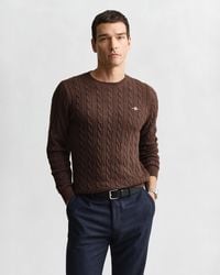 GANT - Cotton Cable Knit Crew Neck Sweater Melange - Lyst