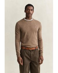 GANT - Lambswool Crew Neck Sweater Light Melange - Lyst