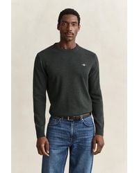 GANT - Lambswool Crew Neck Sweater Dark Moss - Lyst