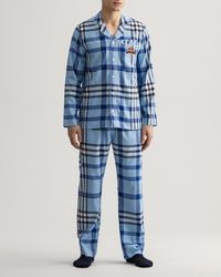 Heren Kleding voor voor Nacht GANT Flanellen Pyjamaset Met Schotse Ruit in het Blauw voor heren en slaapmode voor Pyjamas en loungekleding 