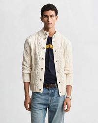 GANT - Cable Knit Cardigan Cream - Lyst