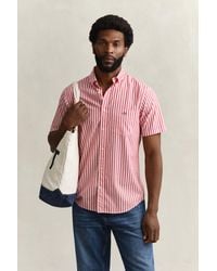 GANT - Striped Classic Poplin Short Sleeve Shirt - Lyst