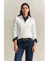 GANT - Stretch Cotton Cable Knit Half-Zip Sweater - Lyst