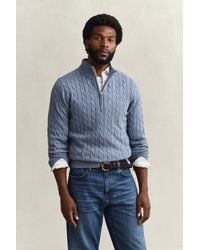 GANT - Cotton Cable Knit Half-Zip Sweater - Lyst