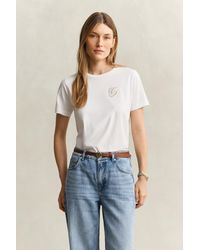 GANT - Script T-Shirt Eggshell - Lyst