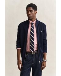 GANT - Textured Cotton Zip Cardigan Evening - Lyst