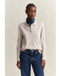 GANT - Piqué Polo Long Sleeve Top Light Melange - Lyst