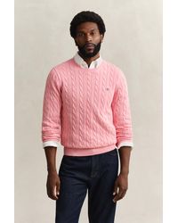 GANT - Cotton Cable Knit Crew Neck Sweater - Lyst