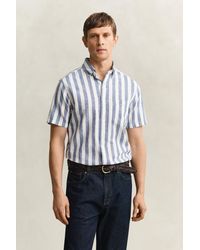 GANT - Striped Linen Blend Short Sleeve Shirt - Lyst