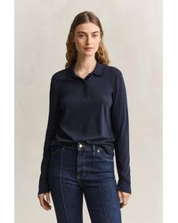 GANT - Seamless Long Sleeve Polo Top Evening - Lyst