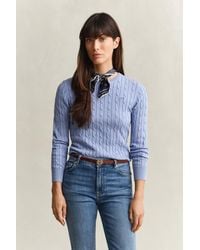 GANT - Stretch Cotton Cable Knit Crew Neck Sweater - Lyst