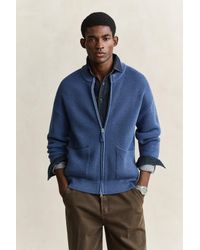 GANT - Ribbed Wool Zip Cardigan - Lyst