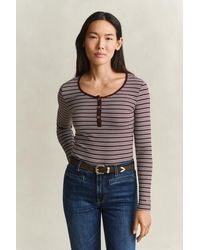 GANT - Ribbed Long Sleeve Henley Top - Lyst