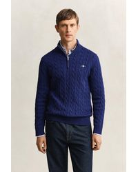 GANT - Cotton Cable Knit Half-Zip Sweater Rich - Lyst
