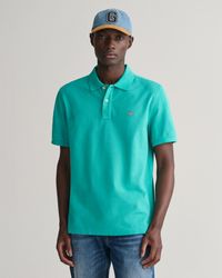 GANT - Regular Fit Short Sleeve Shield Logo Pique Polo Colour: 364 Lagoon, Size: M - Lyst