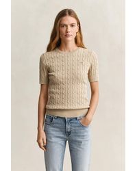 GANT - Stretch Cotton Cable Knit Short Sleeve Sweater - Lyst