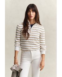 GANT - Striped Cable Knit Half-Zip Sweater - Lyst