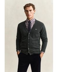GANT - Lambswool V-Neck Cardigan Dark Moss - Lyst