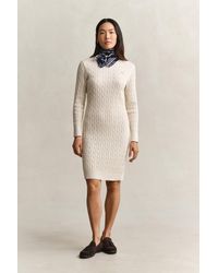 GANT - Stretch Cotton Cable Knit Crew Neck Dress - Lyst