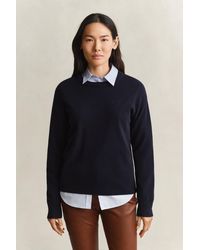 GANT - Superfine Lambswool Crew Neck Sweater Evening - Lyst