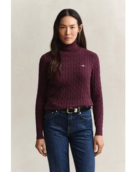 GANT - Stretch Cotton Cable Knit Turtleneck Sweater - Lyst