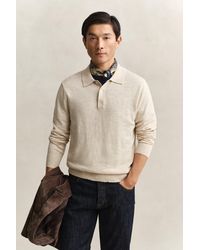 GANT - Slub Cotton Blend Polo Sweater Seed Melange - Lyst