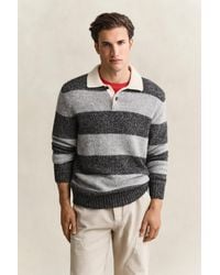 GANT - Striped Alpaca Wool Blend Polo Sweater Melange - Lyst
