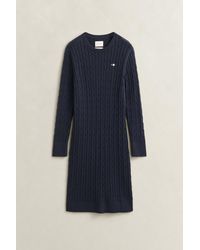 GANT - Stretch Cotton Cable Knit Crew Neck Dress - Lyst