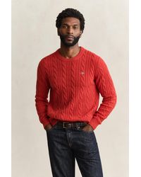 GANT - Lambswool Cable Knit Crew Neck Sweater - Lyst