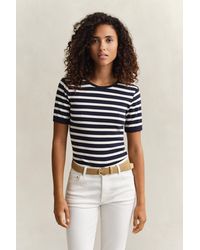 GANT - Striped Rib T-Shirt Evening - Lyst