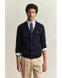 GANT - Lambswool V-Neck Cardigan Marine - Lyst