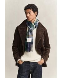 GANT - Checked Wool Scarf Marine - Lyst