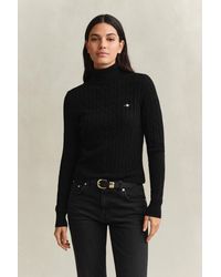 GANT - Stretch Cotton Cable Knit Turtleneck Sweater - Lyst