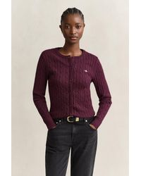 GANT - Stretch Cotton Cable Knit Cardigan - Lyst