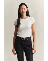 GANT - Slim Ribbed T-Shirt Eggshell - Lyst