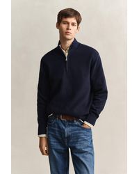 GANT - Ribbed Cotton Half-Zip Sweater Evening - Lyst