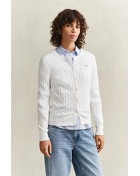 GANT - Stretch Cotton Cable Knit Cardigan - Lyst