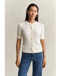 GANT - Cotton Cable Knit Cardigan Cream - Lyst