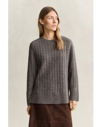 GANT - Wool Cashmere Cable Knit Sweater Melange - Lyst