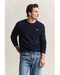 GANT - Textured Cotton Crew Neck Sweater Evening - Lyst