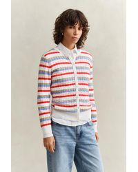 GANT - Striped Cable Knit Cardigan - Lyst
