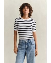 GANT - Striped Cable Knit Short Sleeve Sweater Eggshell - Lyst
