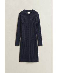 GANT - Stretch Cotton Cable Knit Crew Neck Dress - Lyst