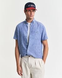 GANT - Regular Fit Cotton Linen Short Sleeve Shirt With Embroidered Shield - Lyst