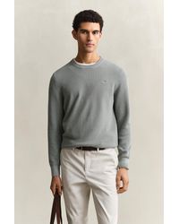 GANT - Textured Cotton Crew Neck Sweater - Lyst